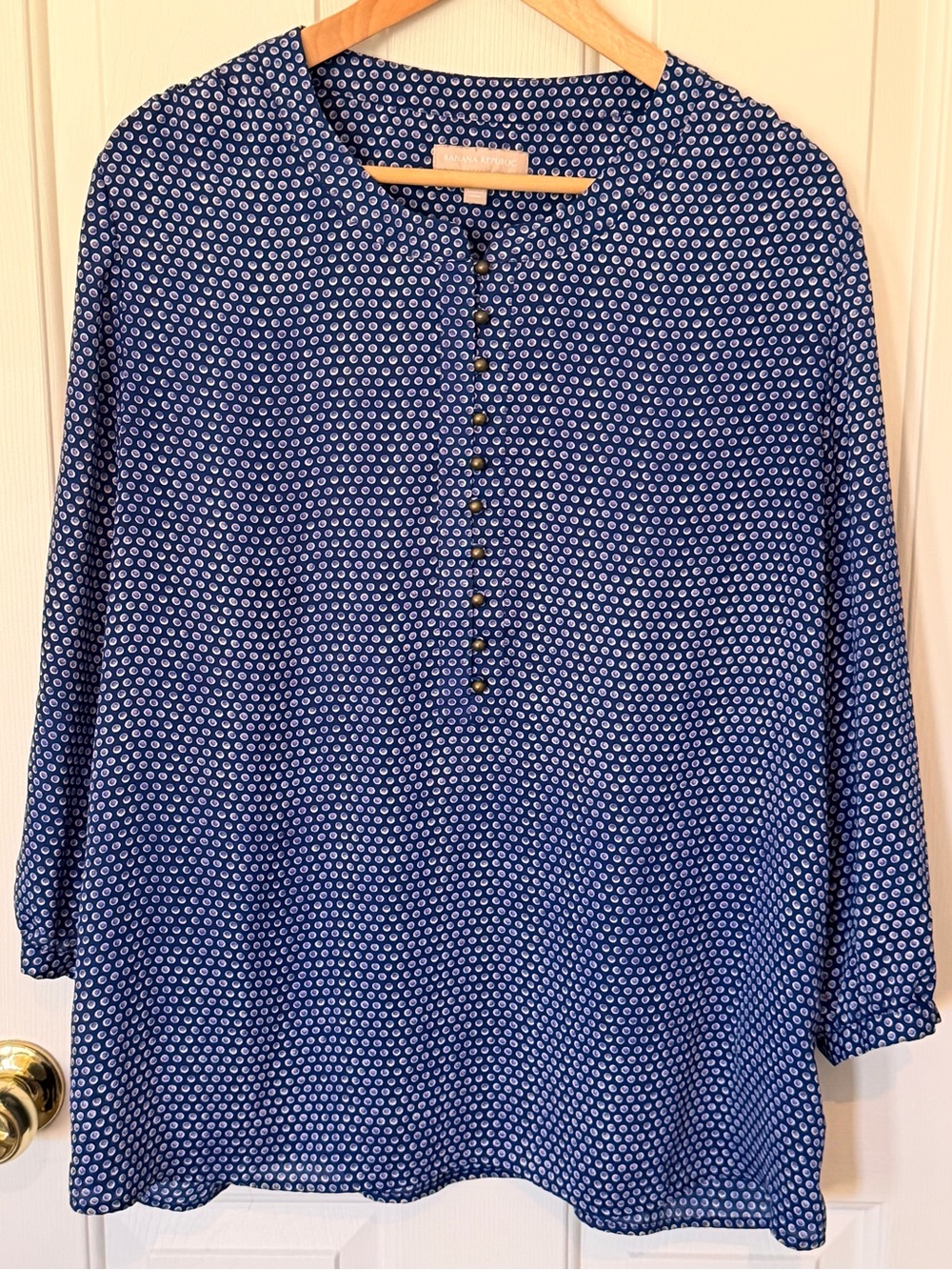 Banana Republic Navy Blue Printed Henley Blouse